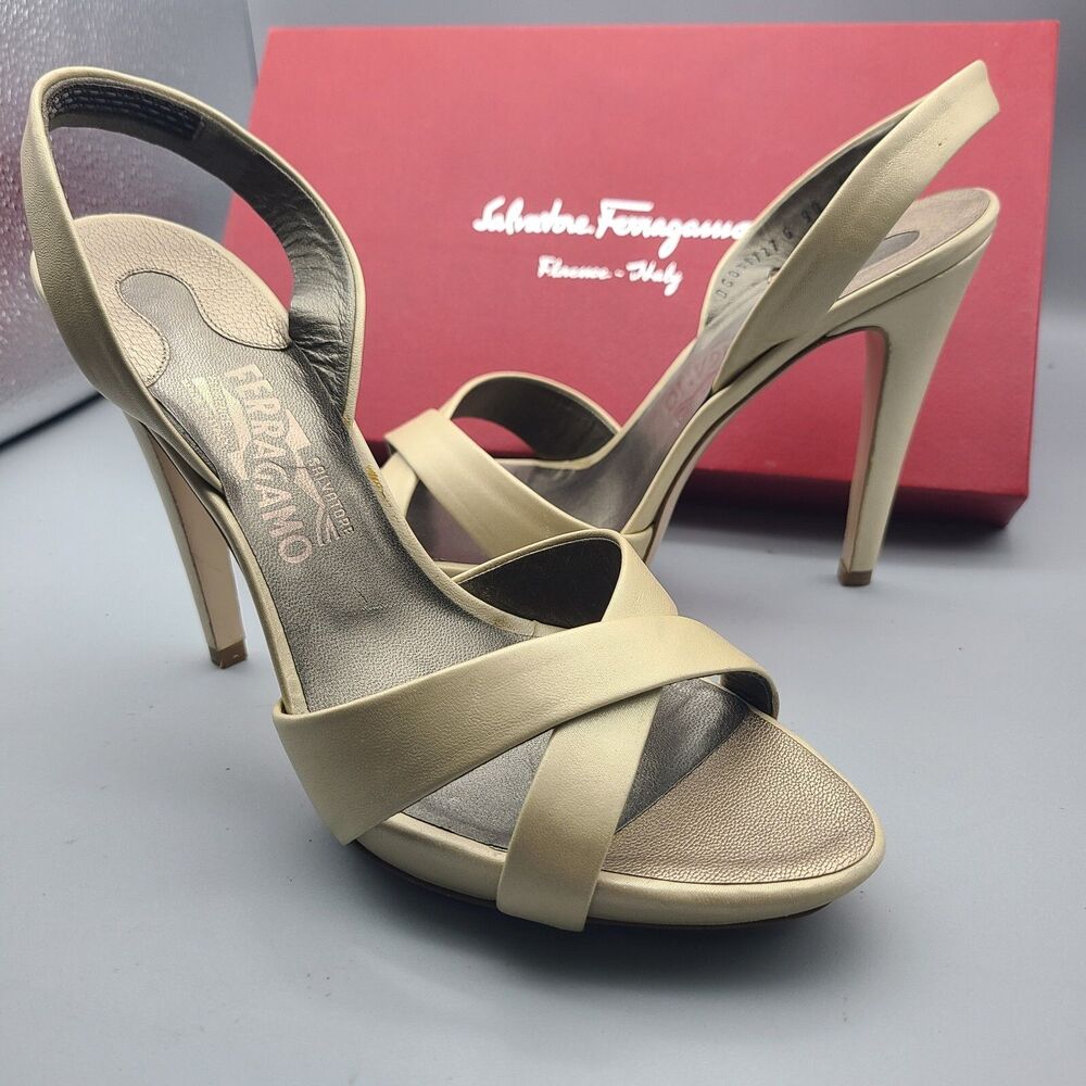 Salvatore Ferragamo women sandals heel platform Dalila slingback ivory sz 10 new